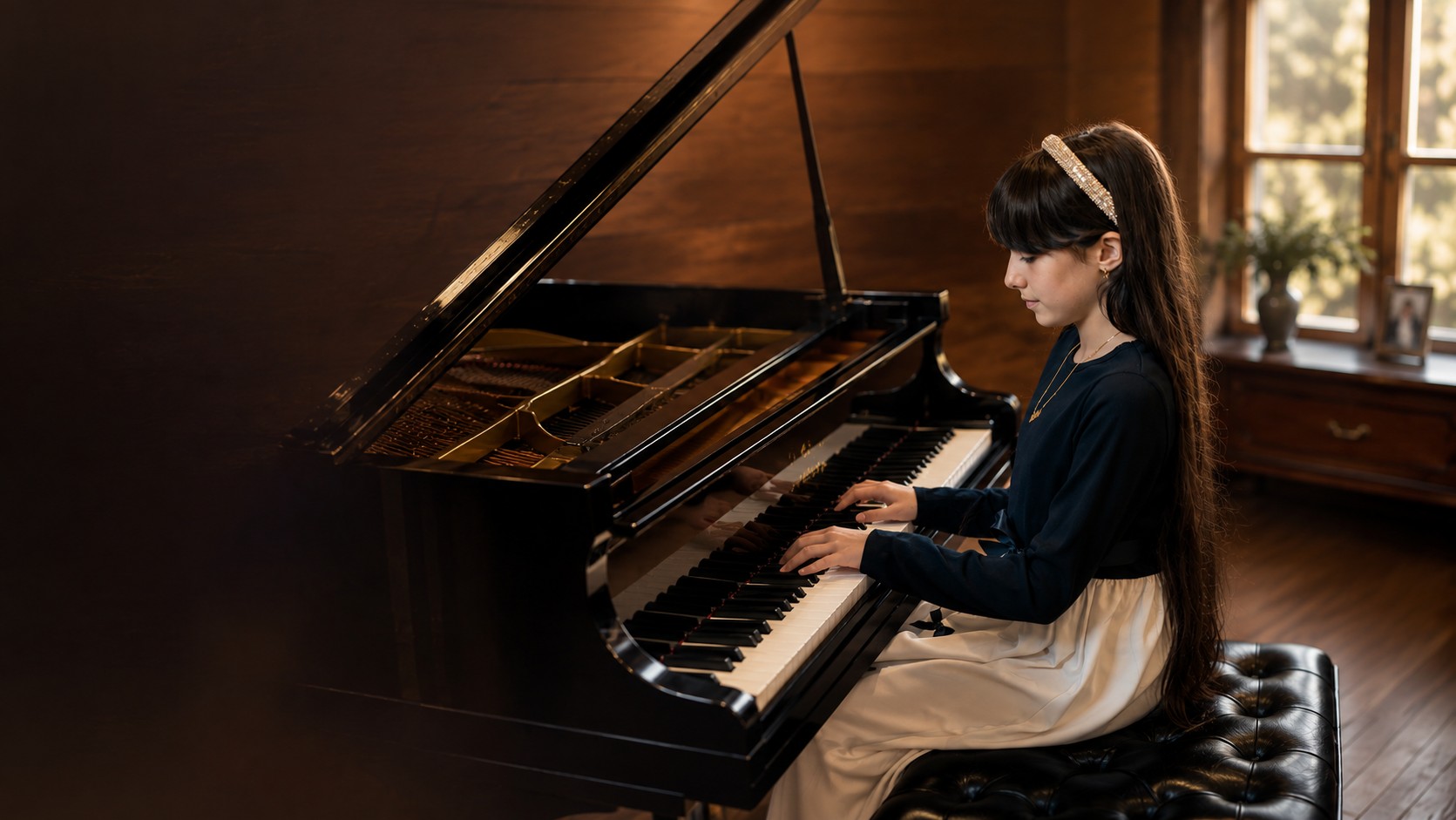 Student performing at grand piano